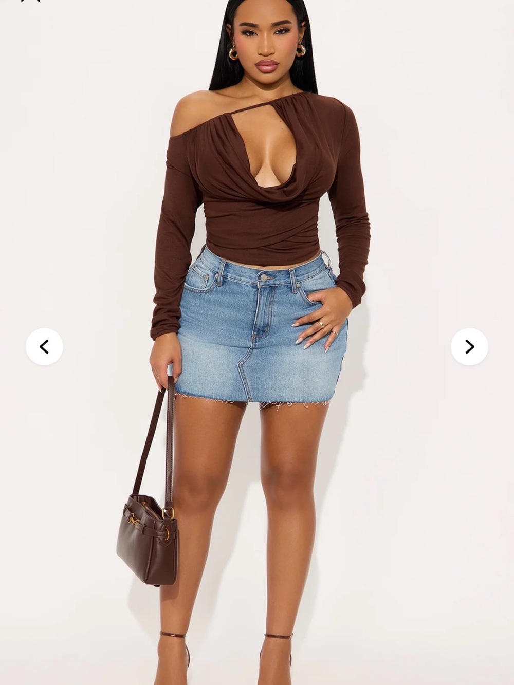 Fashion Nova Brown One-Shoulder Draped Crop Top